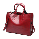 Maxbell Elegant Womens Leather Handbag Big Capacity Zipper Closure Top Handle Tote Red