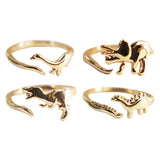 Maxbell 4Pcs Punk Dinosaur Opening Ring Gold Color for Women Men Halloween Gifts