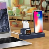 Maxbell 3 In 1 Silicone Charger Stand Charging Dock for Apple Devices Blue