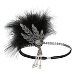 Max 1920s Feather Headband Flapper Headpiece Fancy Headdress Fascinator Black Silver