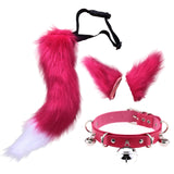 Maxbell Faux Fur Ears and Tail Set Cosplay Costume Headpiece Plush for Stage Shows Rose Red