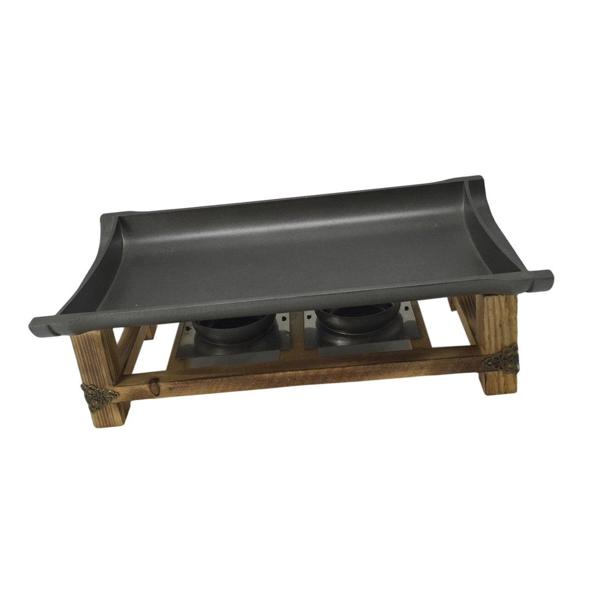 Maxbell Grill Pan Griddle Plate with Wooden Shelf for Picnic Alcohol Heated Barbecue Medium