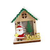 Maxbell Christmas Wooden Small House Ornament LED Lighted for Home Party New Year Santa