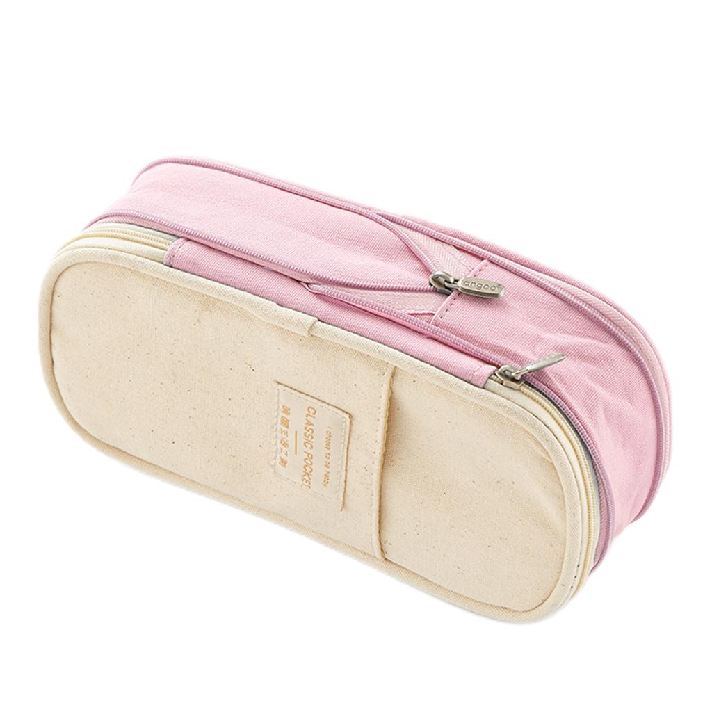 Maxbell Classic Pocket Pen Pencil Case Stationery Bag for Students Pink Beige