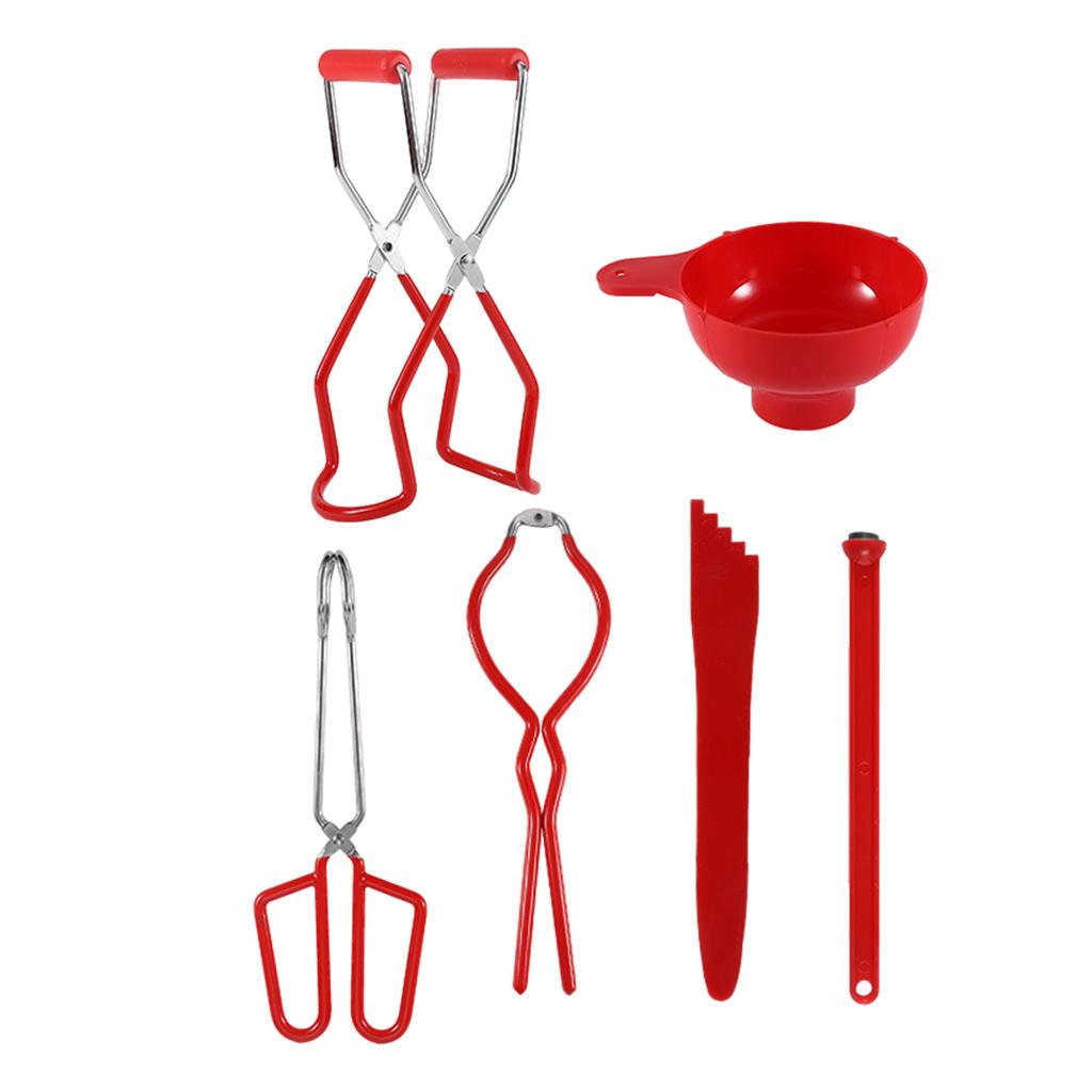 Maxbell 6pcs Canning Clip Kit Non Slip Food Tongs Jar Lifter Funnel Measurer Red