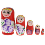 Maxbell 5PCS Russian Nesting Doll Babushka Matryoshka Dolls Hand Painted Red