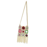 Maxbell Hand Crocheted Shoulder Bag Woven Tassel Bohemian for Beach Summer Beige