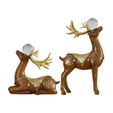 Maxbell 2 Pieces Reindeer Figurine Resin Craft Deer Statue for Cabinet Bedroom Decor Brown