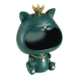 Maxbell Key Bowl Resin Cat Figurine Sculpture Big Mouth Animal Bowl Lucky Cat Statue Green