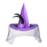 Maxbell Witch Women Hat Wide Brim Headgear Pointed Top for Halloween Party Purple