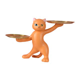 Maxbell Resin Cat Statues Figurine Sculptures Jewelry Storage Serving Tray Orange