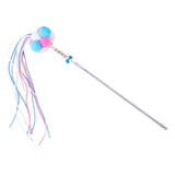 Maxbell Funny Cat Teaser Wand Long Rod Cat Interactive Toy with Plush Balls and Bell Blue Pink