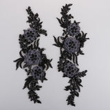 Maxbell 1 Pair Sew On Dress Flower Embroidered Patch Sew Motif Applique  15x40cm