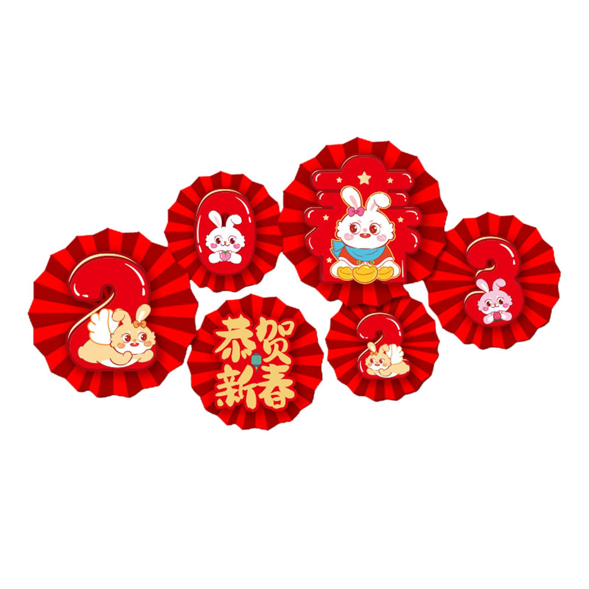 Maxbell Chinese Decoration Wall Sticker Decals Paper Flowers Fan for Bedroom Decor style E