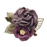 Max Korean Style Rose Flower Shawl Brooch Pin Groom Bridal Corsage Cameo Brown