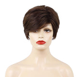 Max Short Fluffy Women Human Hair Synthetic Full Hair Wigs With Bang Dark Brown