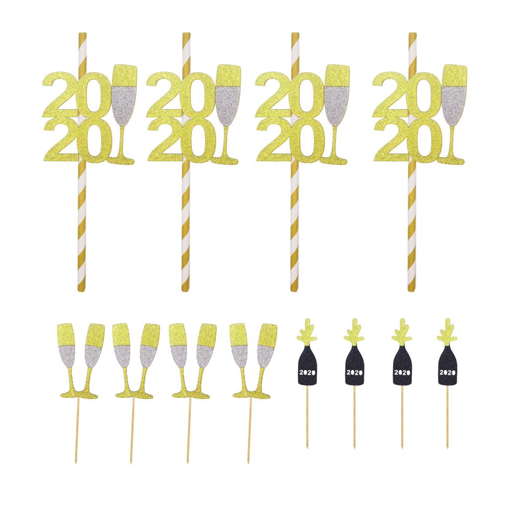 Max 12x Cake Topper 2020 Straws Goblet Cupcake Toppers Picks Sticks DIY Decor
