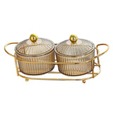 Maxbell Luxury Snack Dishes Multi Use Condiment Tray with Holder for Picnic Candies Brown 2 Bowls