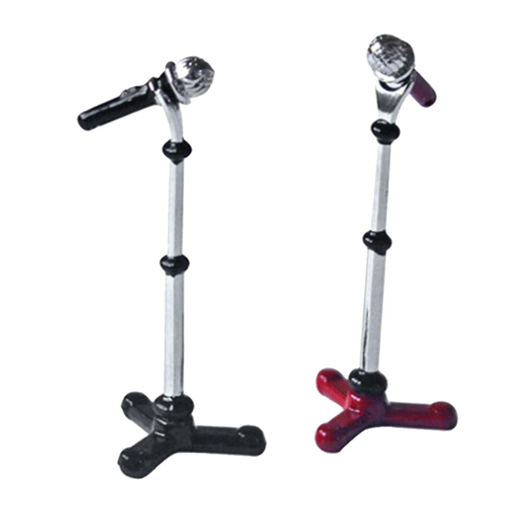 Maxbell 1/12 Dollhouse Mini Plastix Microphone with Stand Models Toy Decoration