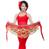 Max Velvet Dangling Gold Coins Belly Dancing Hip Skirt Scarf Wrap Belt Red
