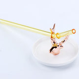 Max 1 Piece Reusable Bamboo Joint Bent Glass Drinking Straw Non-Toxic Yellow