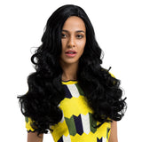 Maxbell Synthetic Loose Wave Body Wave Wig, Long Black Wig, Middle Part Wig Heat Resistant for Women - 62cm