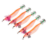 Maxbell 5pcs Luminous Squid Jigs Saltwater Fishing Lures Octopus Squid Hooks Orange