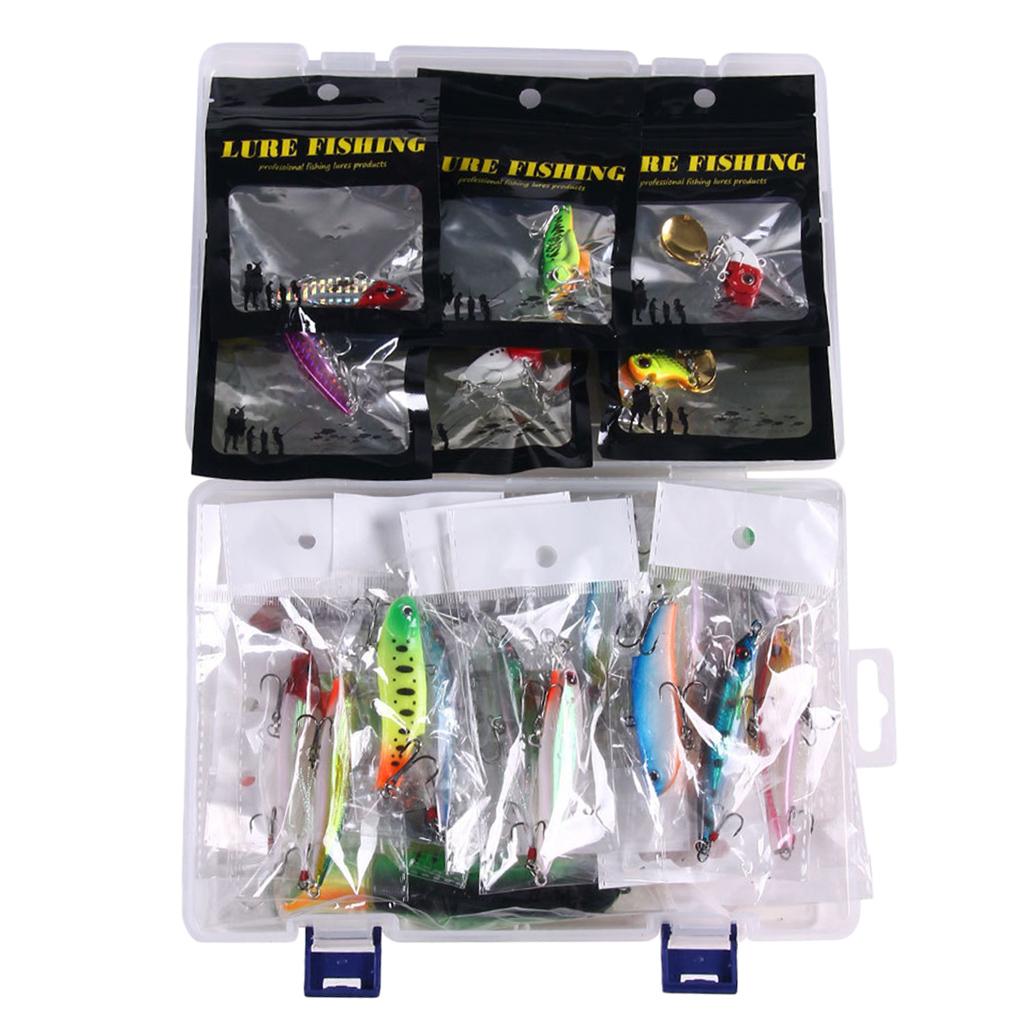 Maxbell 52pcs Fishing Lure Kits Set Soft Hard Crankbait Jig Hook Swivel Tackle Box