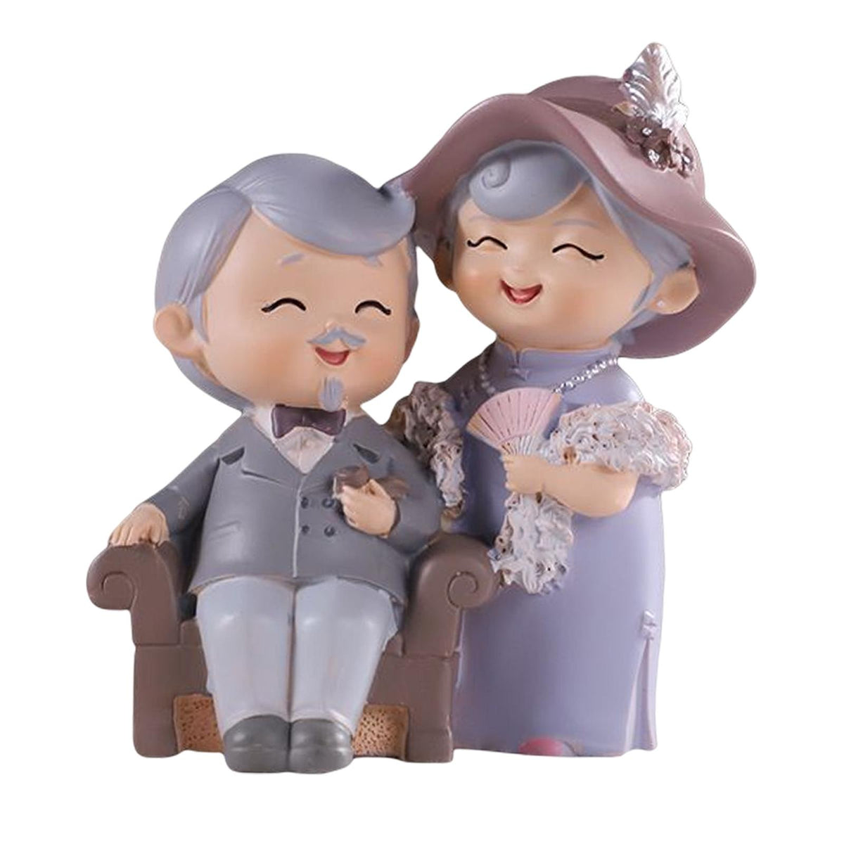Maxbell Elderly Couple Figurines Handmade Statue for Old Age Wedding Decoration 9.6cmx5.5cmx10.5cm