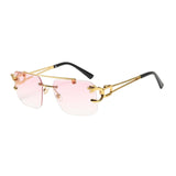 Maxbell Rectangle Frameless Glasses Traveling Trendy 400 Party Rimless Sunglasses pink