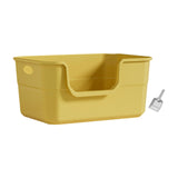 Maxbell Open Litter Box Cats Toilet with Hollow Handles Easy to Clean for Indoor Cats yellow