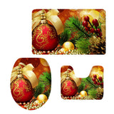 Max 3pcs Christmas Soft Flannel Bathroom Rug Set Rug Lid Toilet Cover Bath Mat F