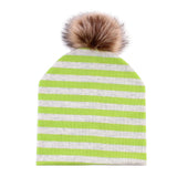 Max Baby Hat Faux Fur Baby Cap Cotton Pompom Bobble Hat for Kids  Green Stripe