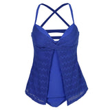 Max Women Two Piece Tankini Top Briefs Bottom Swimsuit Beachwear XL Blue lace