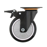 Max 5'' PU Flat Swivel Wheel Dual Brake Single Bearing Industrial Caster Black