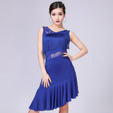Max Latin Tassel Dance Dress Fringe Stage Performance Costume Dancewear L Blue