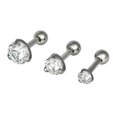 Maxbell Set Of 3-size 316L Stainless Steel Clear Zircon  Piercing Studs