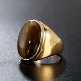 Max Elliptical Cat Eye Gemstone Ring Titanium Steel Opal Ring Coffee