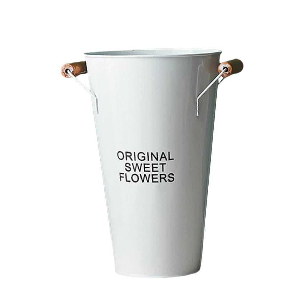 Maxbell Iron Craft Flower Bucket Chic Flowerpot Vase Office Cafe Shop Decor White