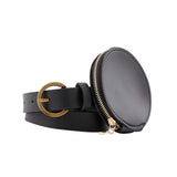 Maxbell Women PU Leather Belt Lady Waist Belt Vintage Style Adjustable for Trouser Black with Bag