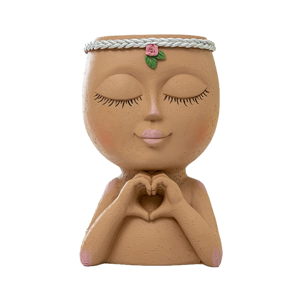 Maxbell Planter Pot Closed Eyes Outdoor Bowl Tabletop Decorative Face Shape Ornament Brown
