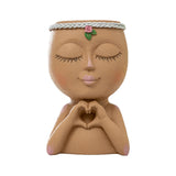 Maxbell Planter Pot Closed Eyes Outdoor Bowl Tabletop Decorative Face Shape Ornament Brown