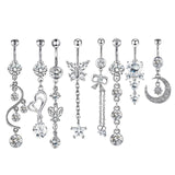 Maxbell 8x Fashion Belly Button Rings Women Dangling Body Piercing Jewelry Silver