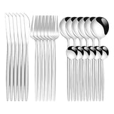 Maxbell 24Pcs Family Dinnerware Cutlery Set Flatware Set for hotel home Argent