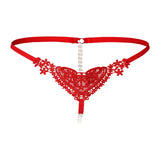 Maxbell Womens Thin Lacy Pearls Hollowed Out Sexy Thong G-String Panties Red