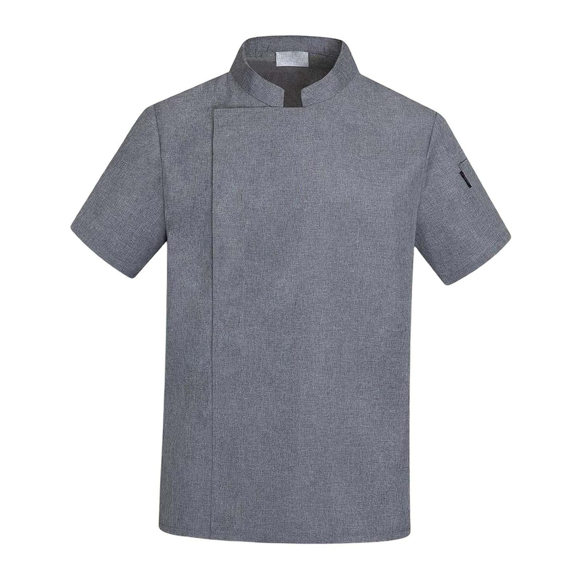 Maxbell Chef Coat Jacket with Pocket Short Sleeve Shirt Breathable Waiter Apparel M Gray