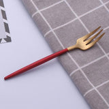 Maxbell Stainless Dinner Fork Cake Flatware Cutlery Dessert Fork Red + Golden