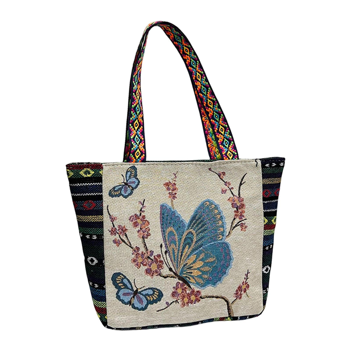 Maxbell Women Canvas Shoulder Bag Vacation Lightweight Shopping Bag Satchel Casual Butterfly Flower