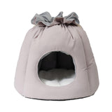 Maxbell Plush Cave Pet Bed Cat Nonslip with Drawstring Calming Kitty Warm House Gray