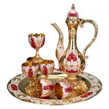 Maxbell 8 PCS European Style Wine Decanter Set With Cups And Tray Gold White Red